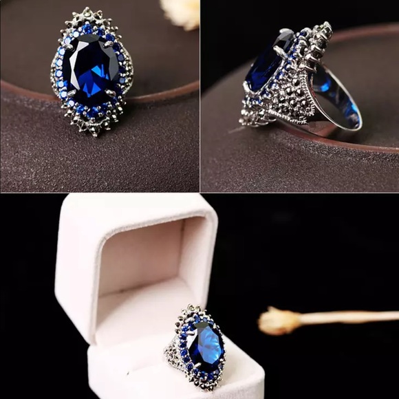 S925 shiny sterling silver Blue Crystal CZ Ring - Picture 3 of 3